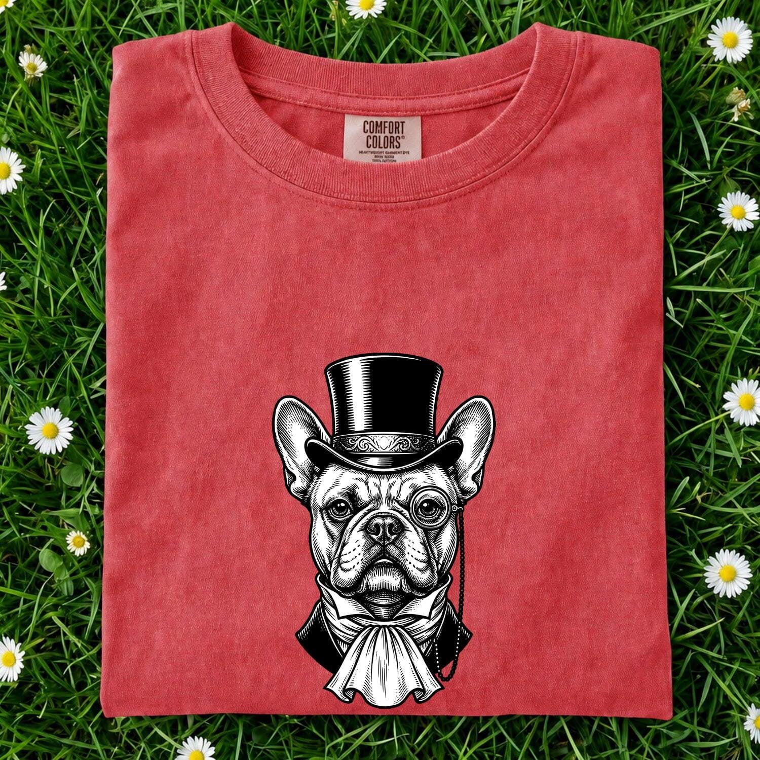 French Bulldog Shirt for Women – Funny Cartoon Top Hat Wildlife Sketch Dog Graphic Tee