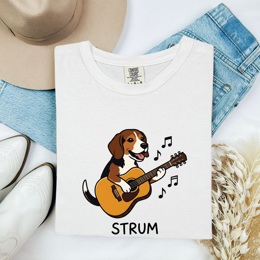 Beagle Shirt for Women – Funny Caricature Guitar Music Classic Sound Icons Dog Graphic Tee