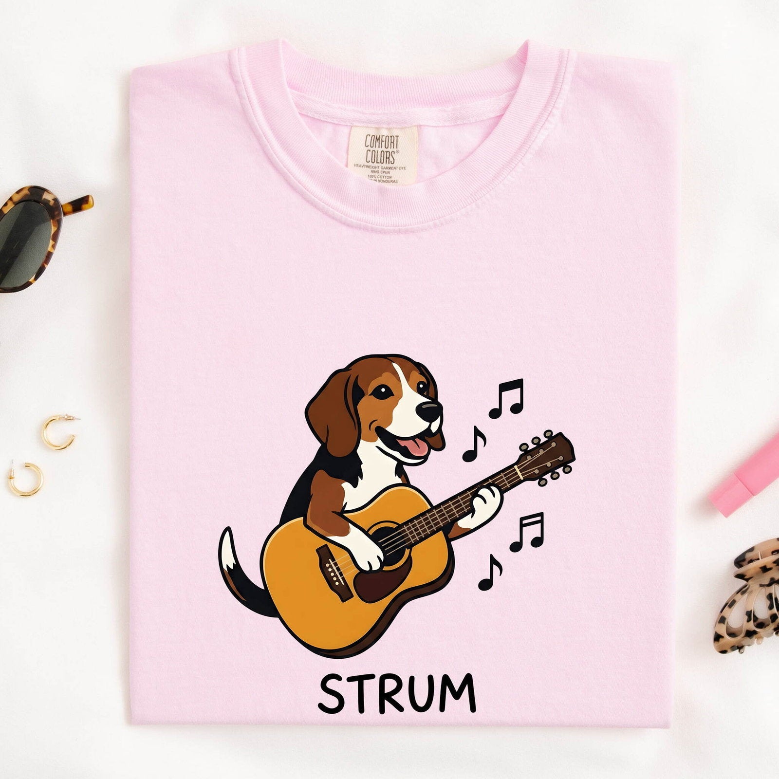 Beagle Shirt for Women – Funny Caricature Guitar Music Classic Sound Icons Dog Graphic Tee