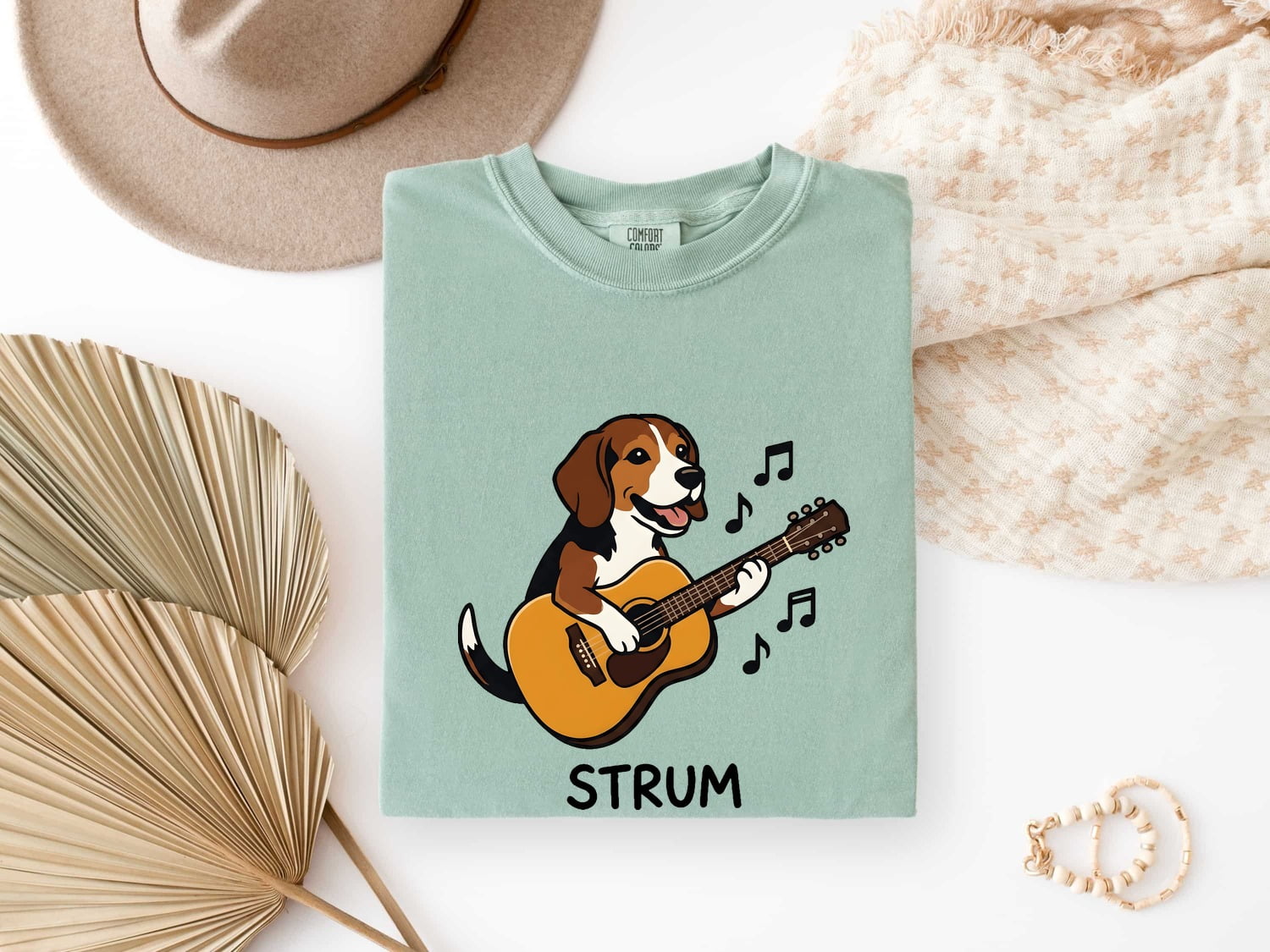 Beagle Shirt for Women – Funny Caricature Guitar Music Classic Sound Icons Dog Graphic Tee