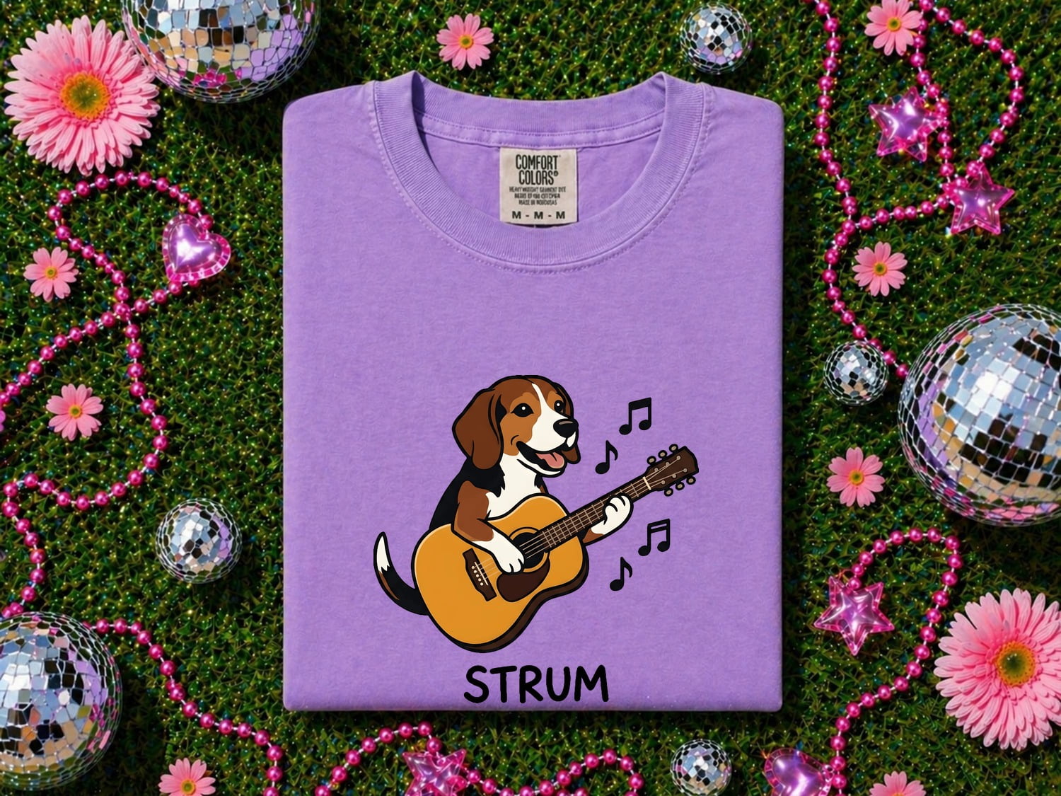 Beagle Shirt for Women – Funny Caricature Guitar Music Classic Sound Icons Dog Graphic Tee