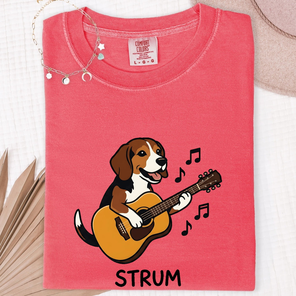 Beagle Shirt for Women – Funny Caricature Guitar Music Classic Sound Icons Dog Graphic Tee