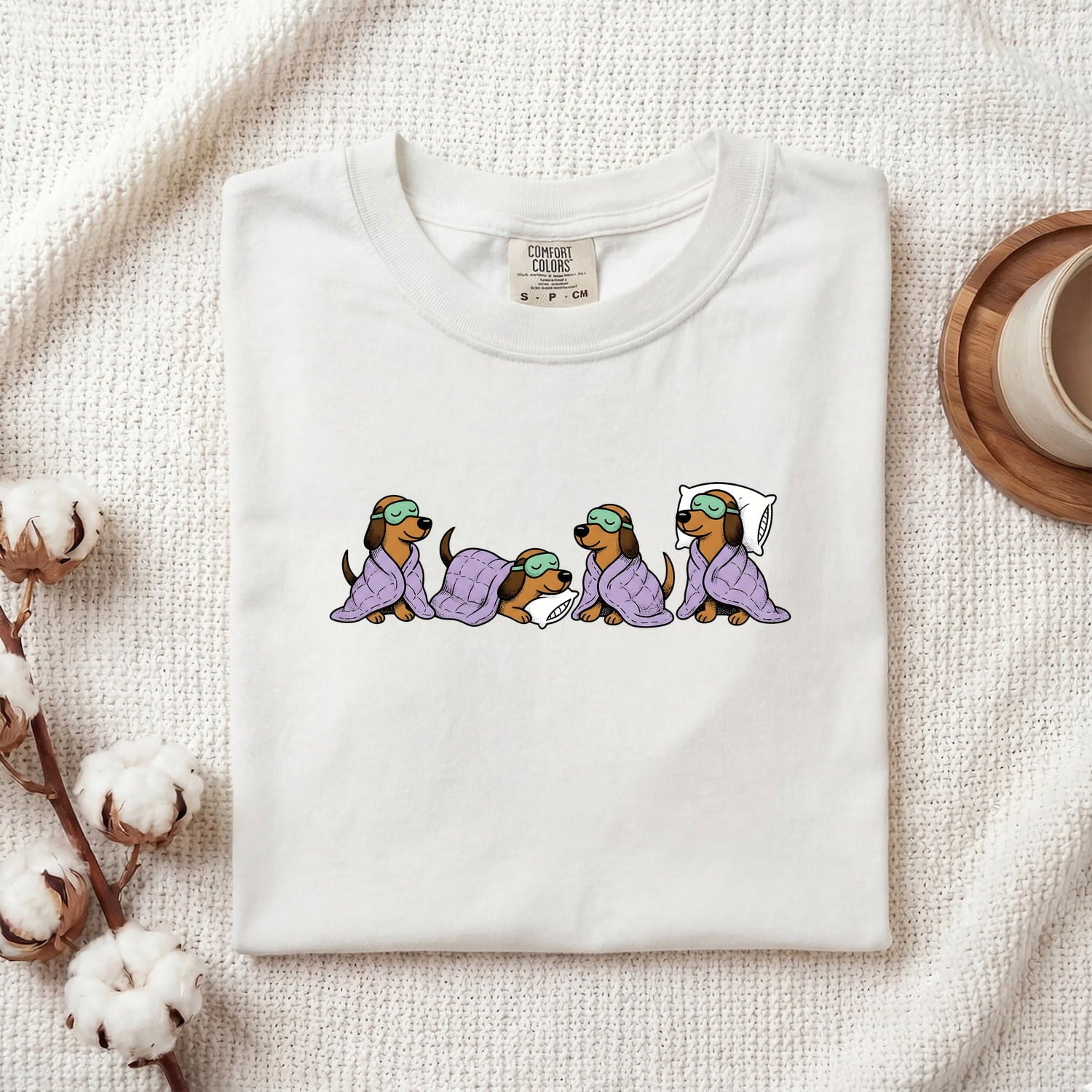 Sleeping Dog Shirt for Women – Funny Hand Drawn Cozy Blanket Canine Graphic Tee