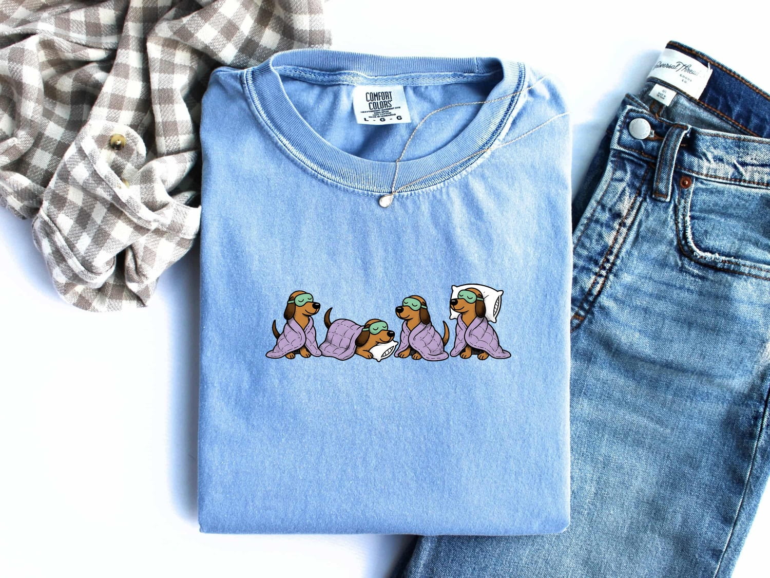 Sleeping Dog Shirt for Women – Funny Hand Drawn Cozy Blanket Canine Graphic Tee