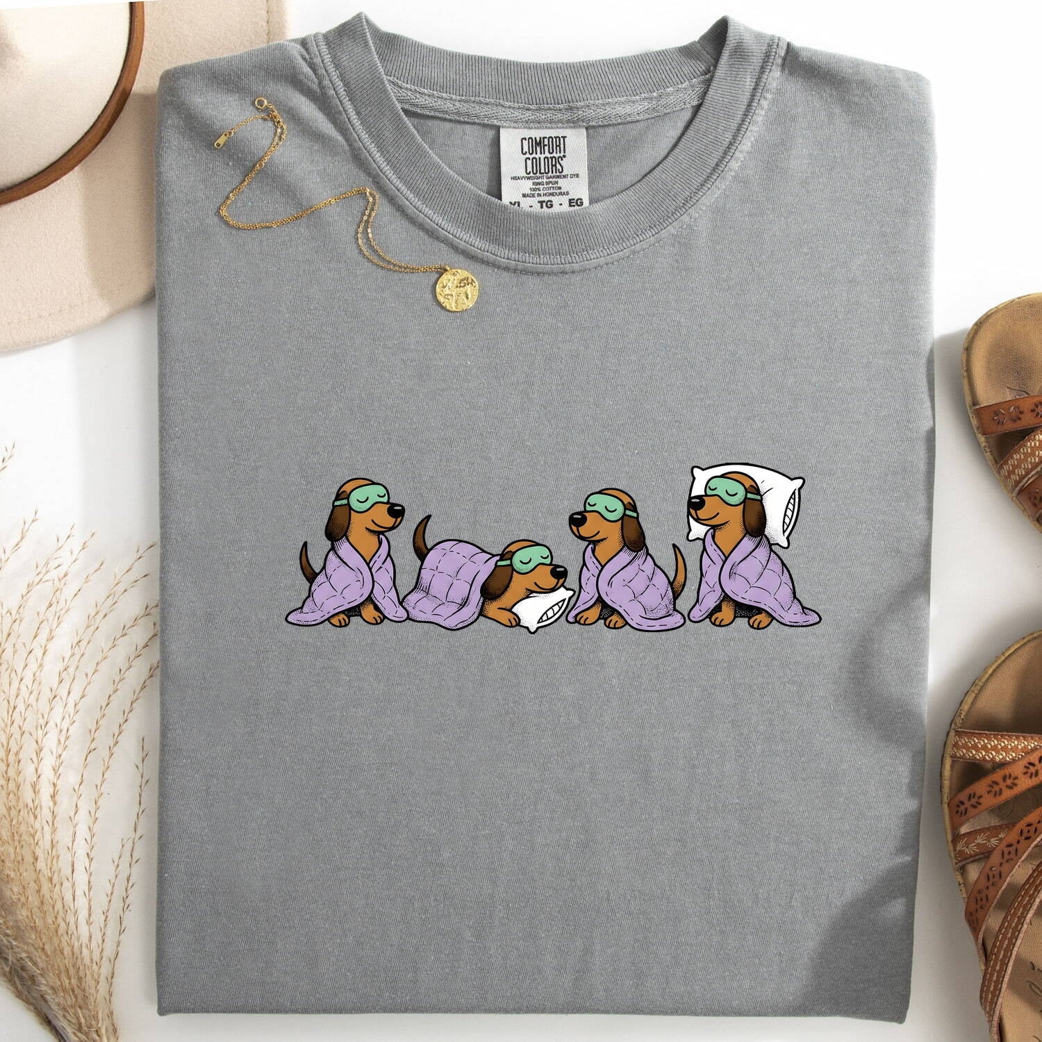 Sleeping Dog Shirt for Women – Funny Hand Drawn Cozy Blanket Canine Graphic Tee