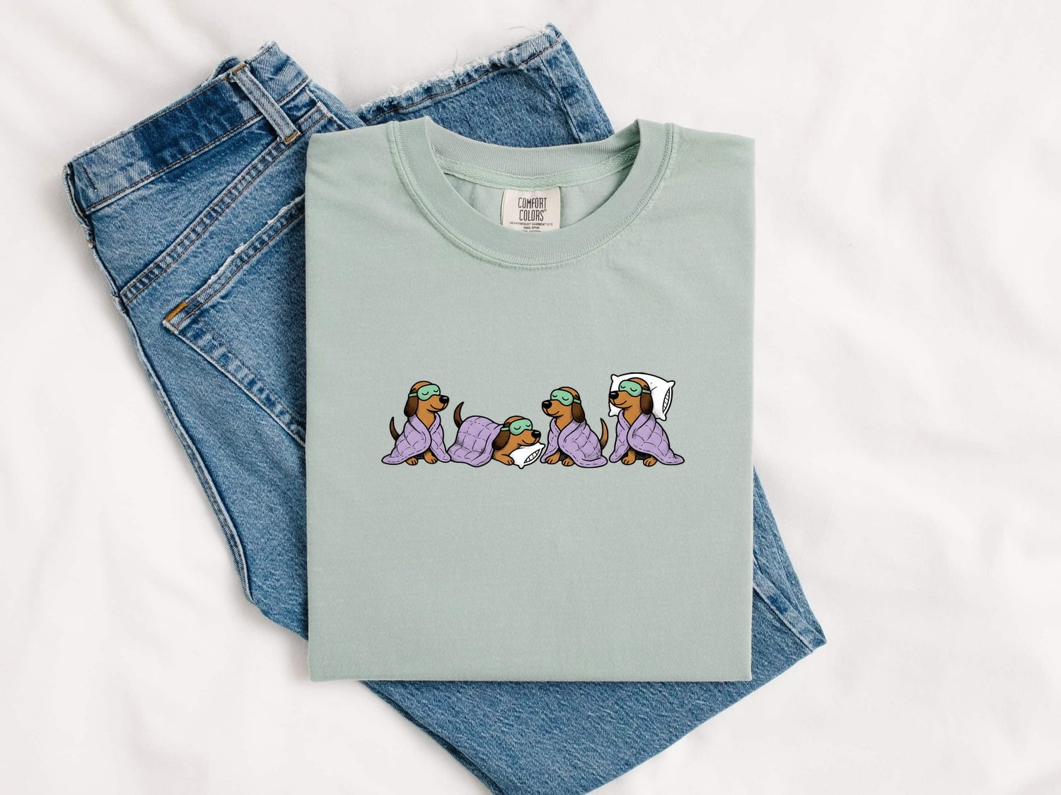 Sleeping Dog Shirt for Women – Funny Hand Drawn Cozy Blanket Canine Graphic Tee