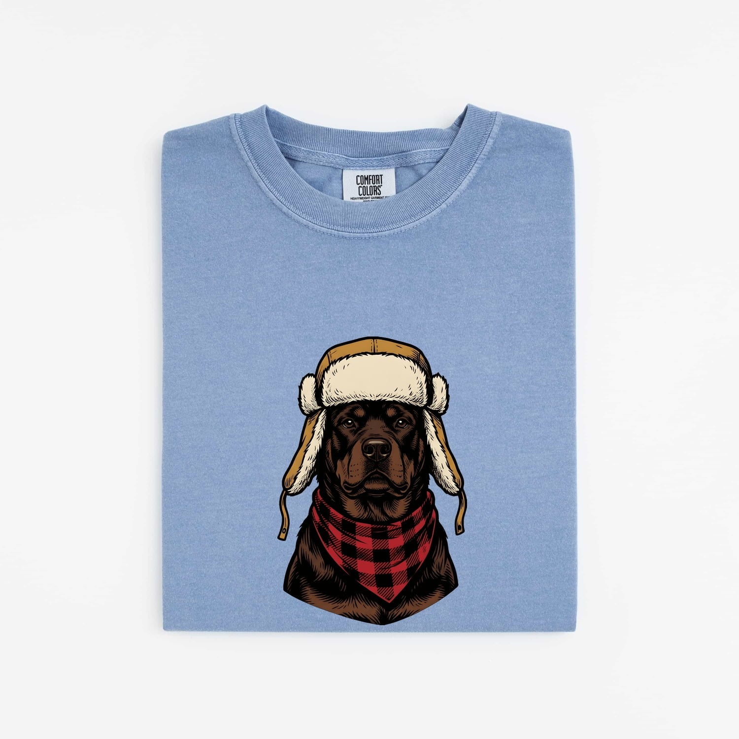 Rottweiler Shirt for Women – Vintage Hand Drawn Retro Adventure Trapper Hat Dog Graphic Tee