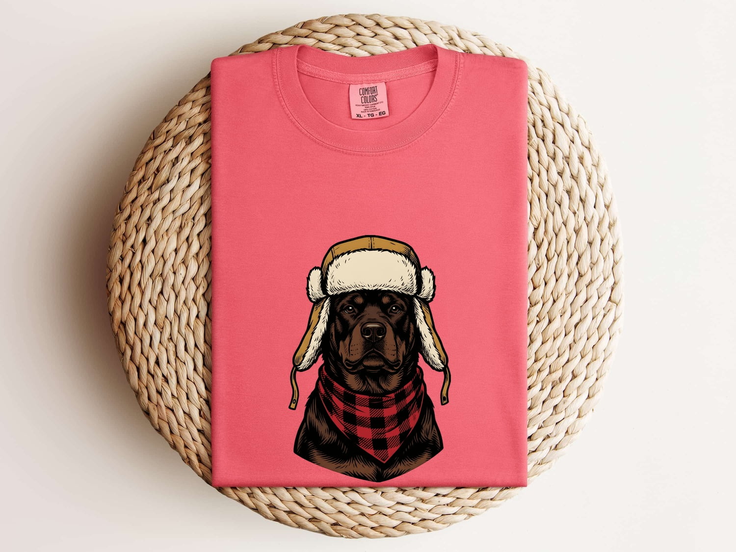 Rottweiler Shirt for Women – Vintage Hand Drawn Retro Adventure Trapper Hat Dog Graphic Tee