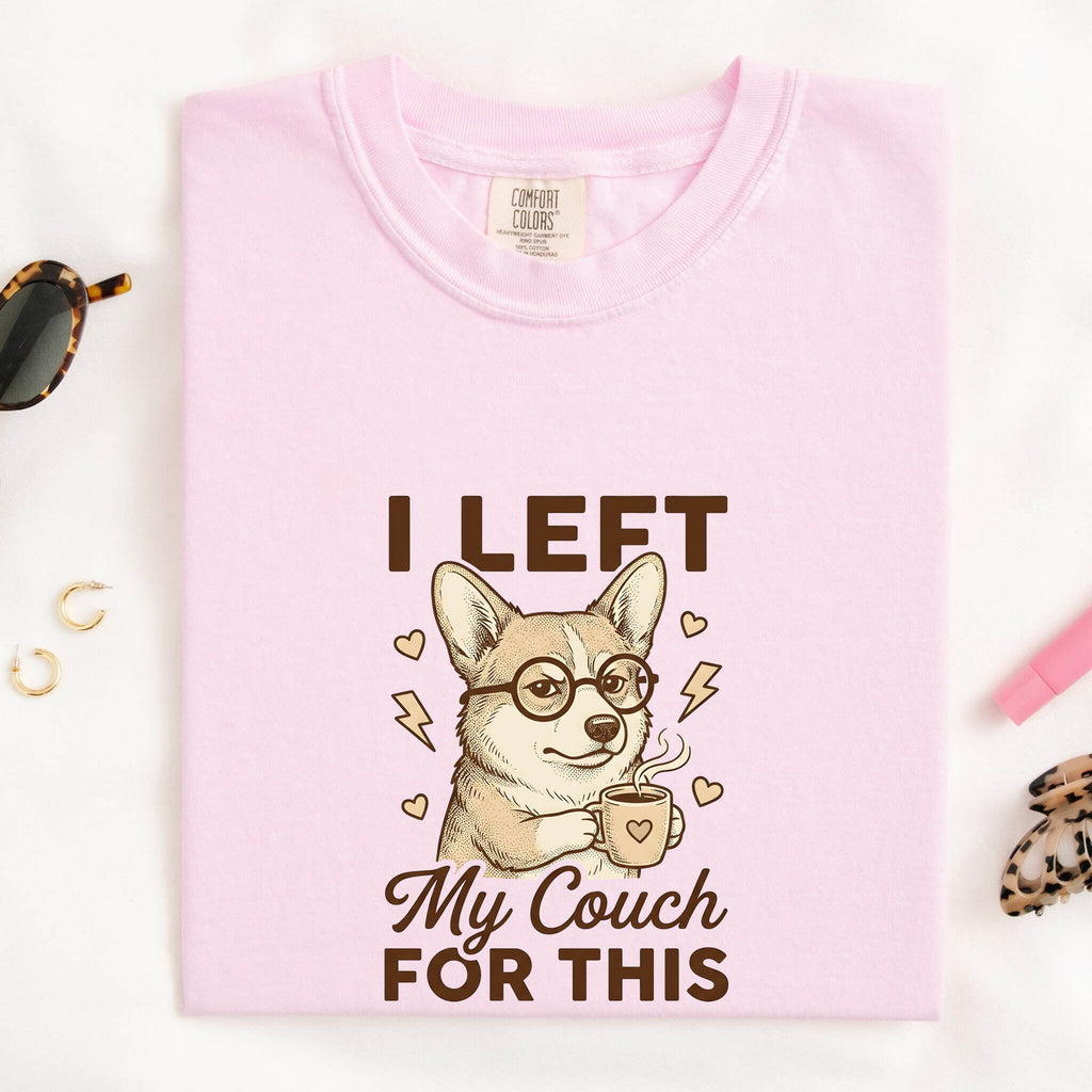 Corgi Shirt for Women – Cute Mocha Line Art Simple Coffee Illustration Graphic Tee