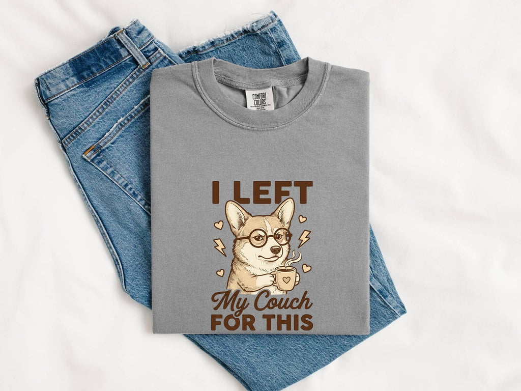 Corgi Shirt for Women – Cute Mocha Line Art Simple Coffee Illustration Graphic Tee