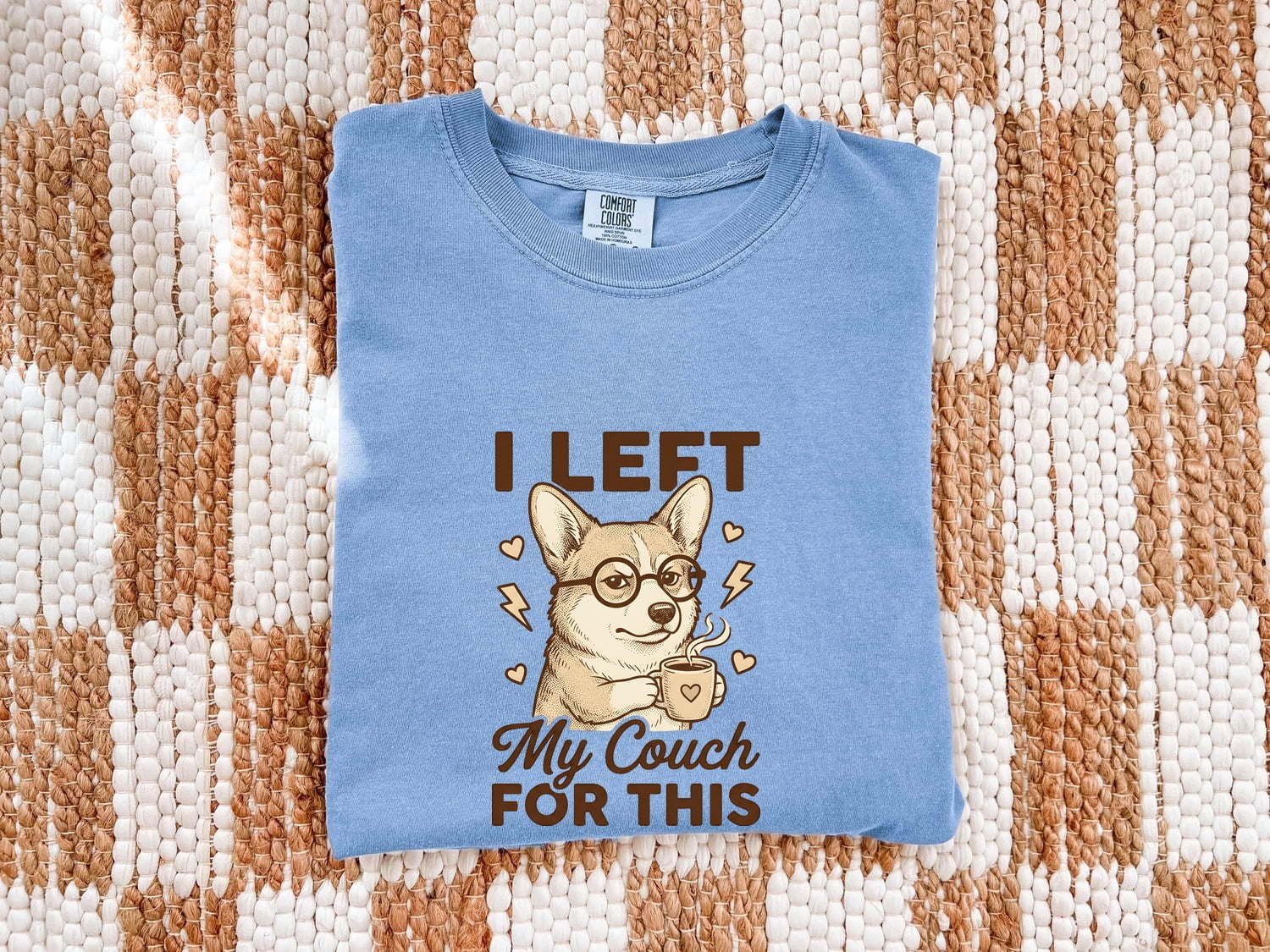 Corgi Shirt for Women – Cute Mocha Line Art Simple Coffee Illustration Graphic Tee