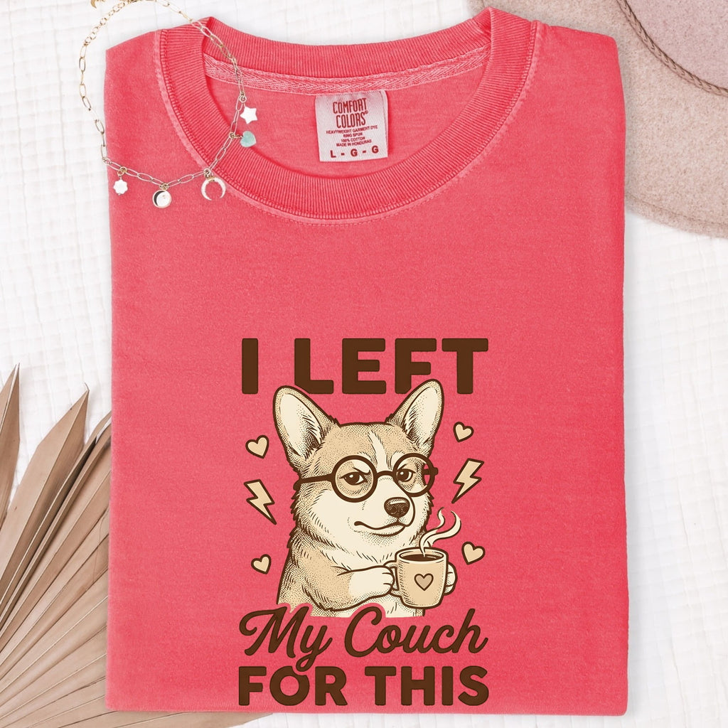 Corgi Shirt for Women – Cute Mocha Line Art Simple Coffee Illustration Graphic Tee