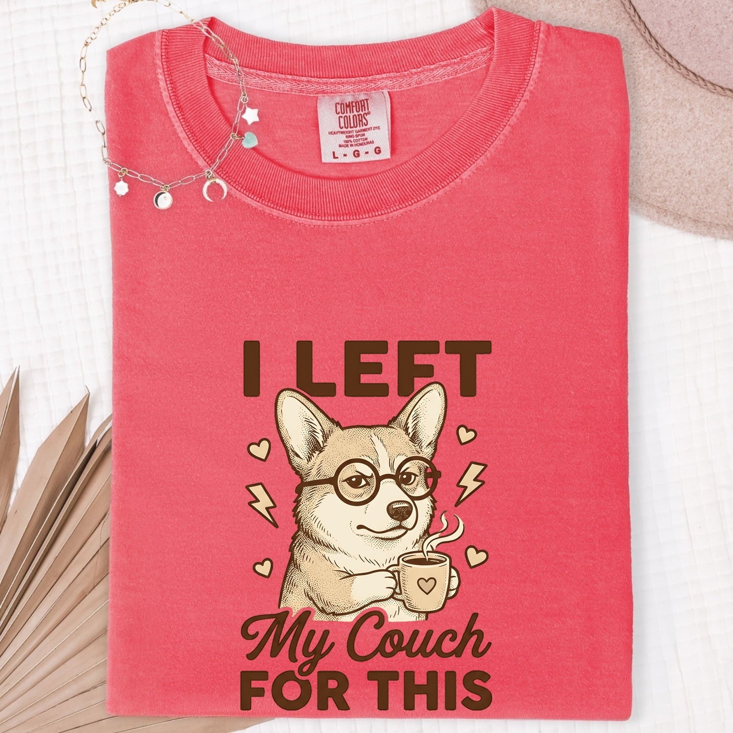 Corgi Shirt for Women – Cute Mocha Line Art Simple Coffee Illustration Graphic Tee