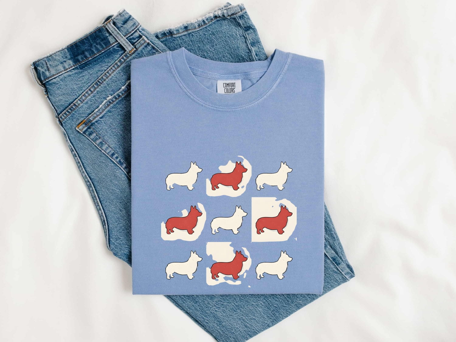 Corgi Shirt for Women – Funny Patriotic Vintage Checkered Comic Puppy Graphic Tee