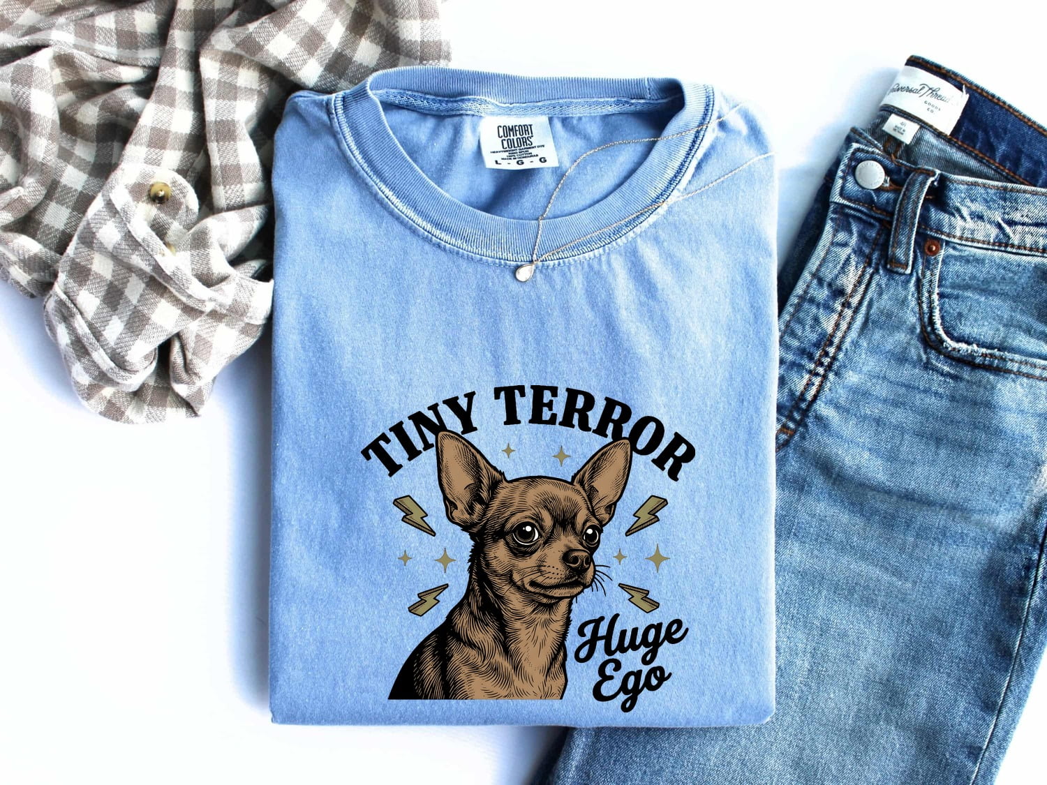 Chihuahua Shirt for Women – Retro Sketch Humor Thunder Bolts Puppy Graphic Tee