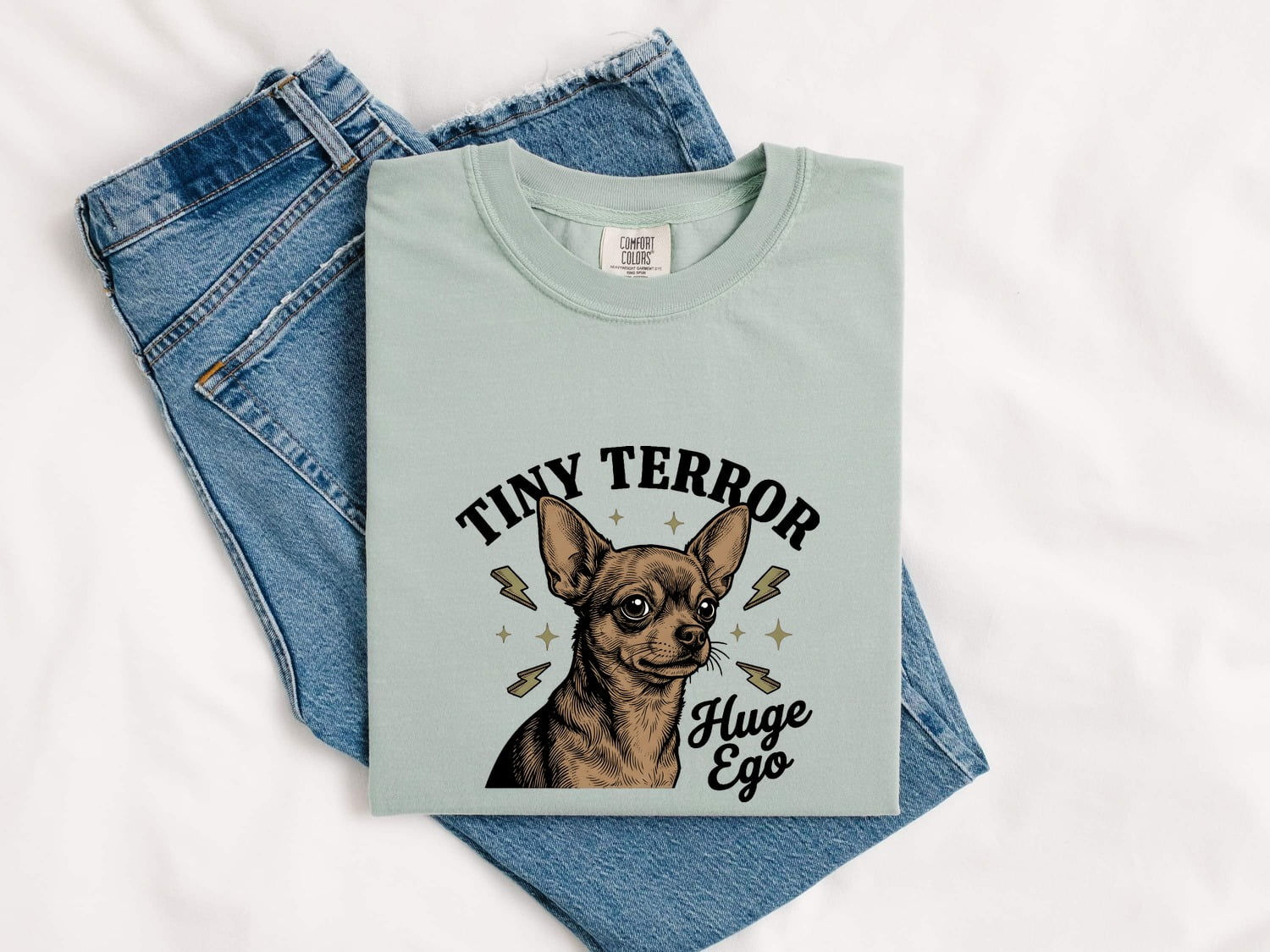 Chihuahua Shirt for Women – Retro Sketch Humor Thunder Bolts Puppy Graphic Tee