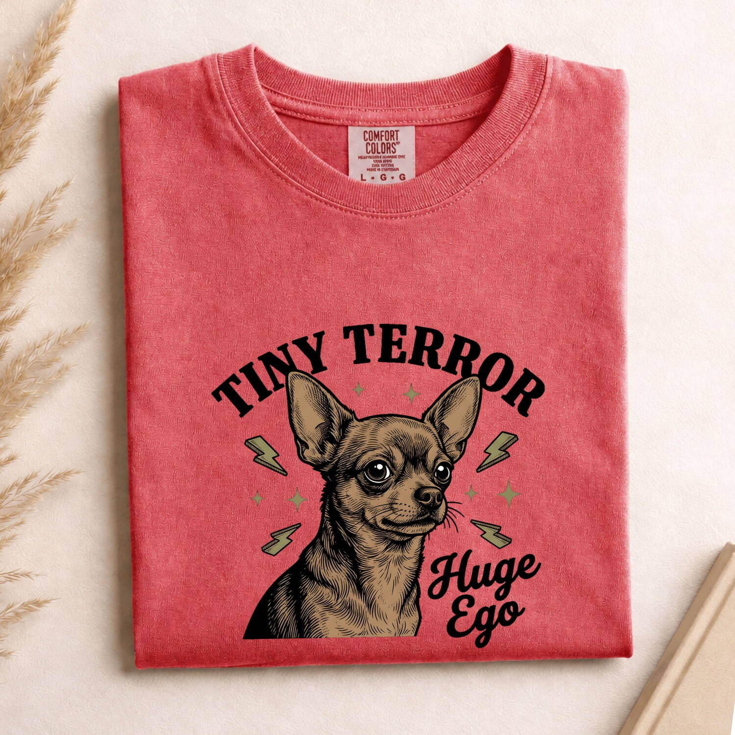 Chihuahua Shirt for Women – Retro Sketch Humor Thunder Bolts Puppy Graphic Tee