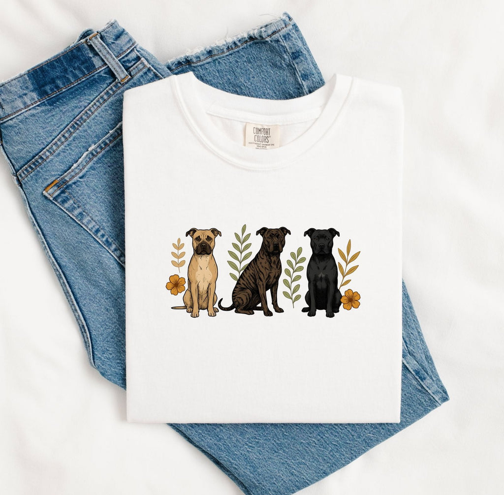 Pitbull Shirt for Women – Hand Drawn Vintage Flowers Wildlife Pibble Dog Graphic Tee