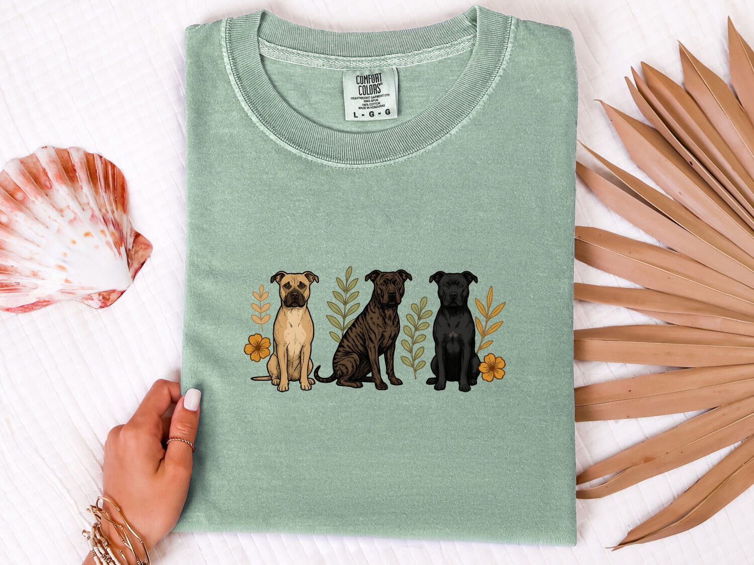 Pitbull Shirt for Women – Hand Drawn Vintage Flowers Wildlife Pibble Dog Graphic Tee