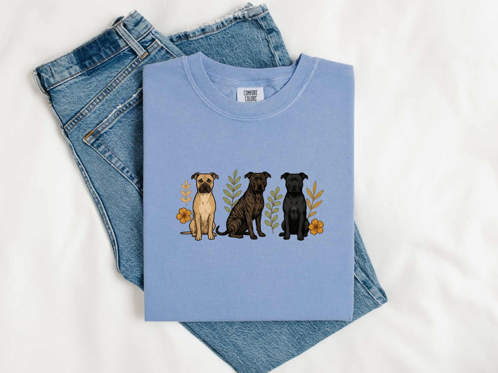 Pitbull Shirt for Women – Hand Drawn Vintage Flowers Wildlife Pibble Dog Graphic Tee