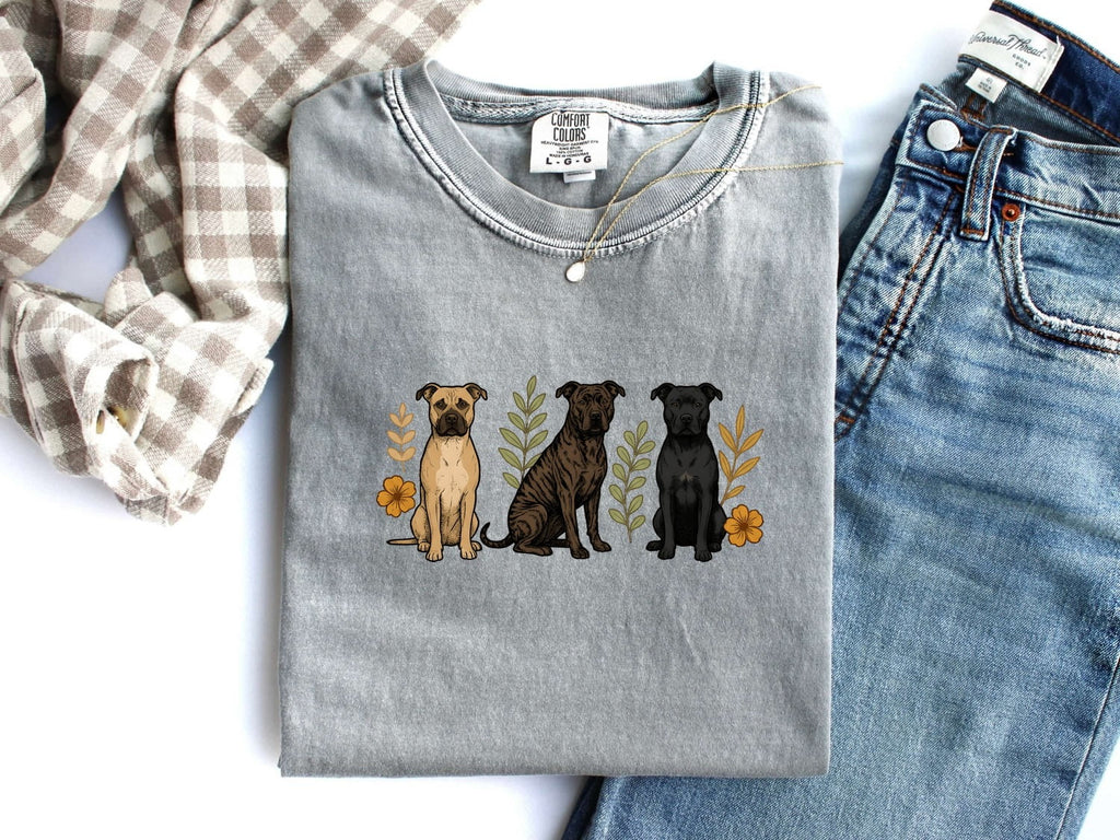 Pitbull Shirt for Women – Hand Drawn Vintage Flowers Wildlife Pibble Dog Graphic Tee