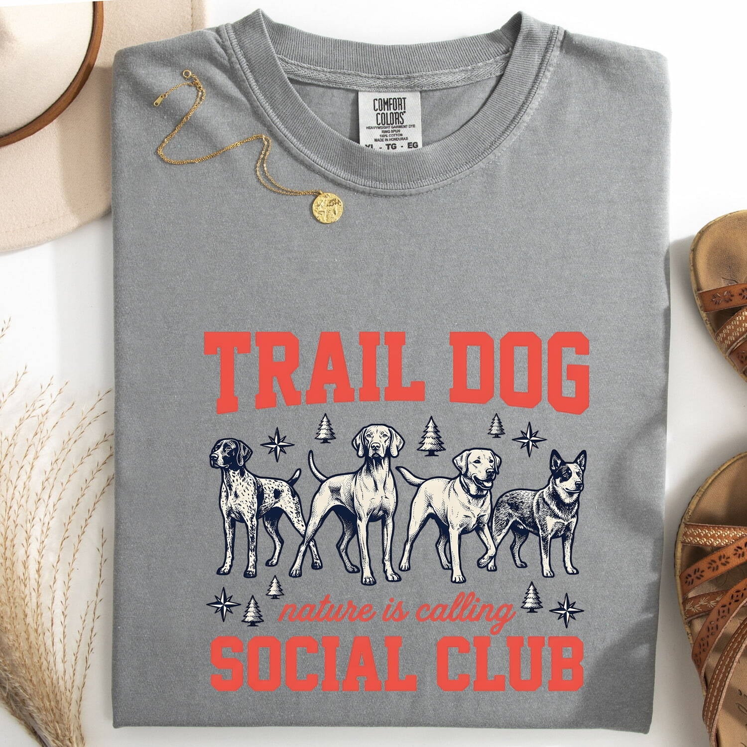 Trail Dogs Shirt for Women – Old School Vintage Explorer Line Art Woodland Graphic Tee
