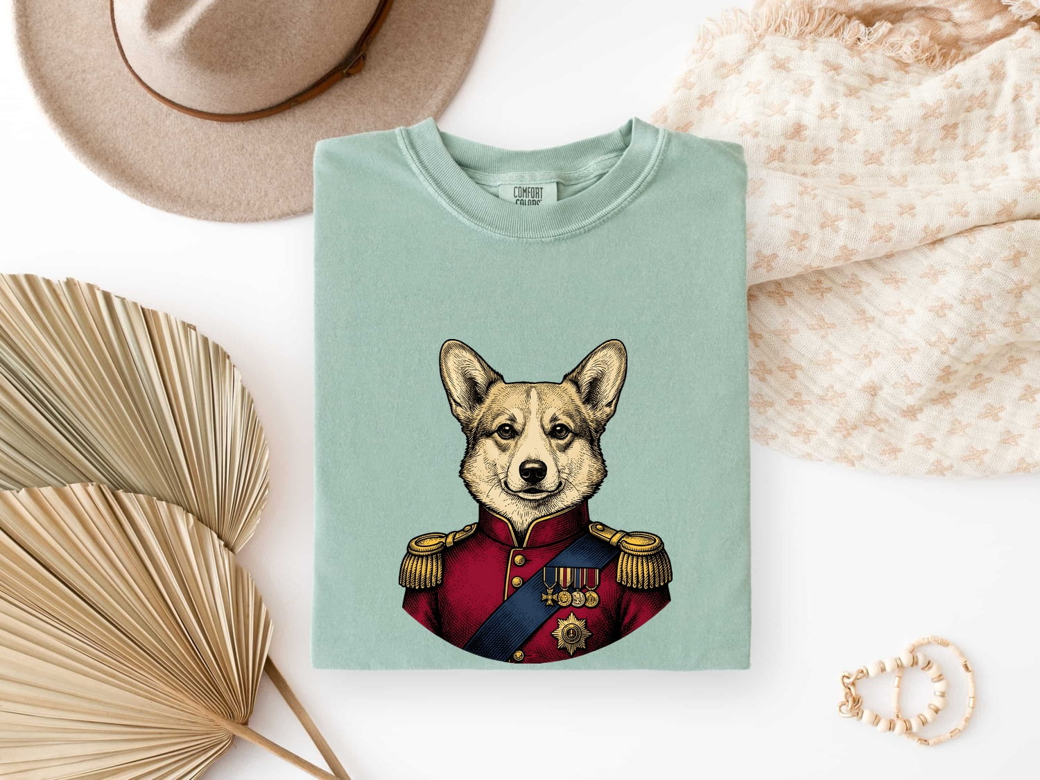 Corgi Portrait Shirt for Women – Vintage Hand Drawn Royalty Monarch Medals Dog Graphic Tee