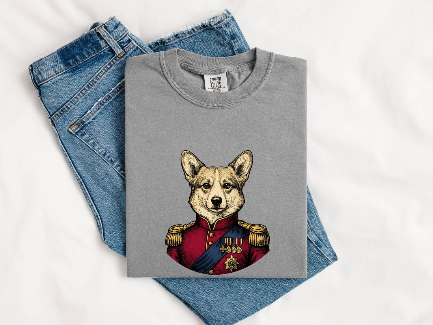 Corgi Portrait Shirt for Women – Vintage Hand Drawn Royalty Monarch Medals Dog Graphic Tee
