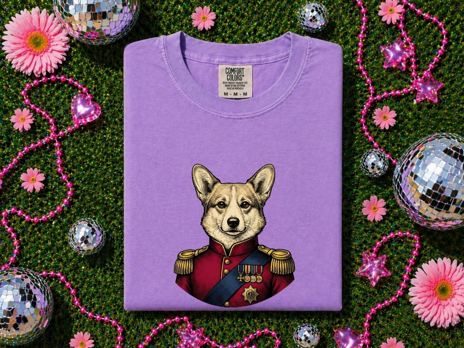 Corgi Portrait Shirt for Women – Vintage Hand Drawn Royalty Monarch Medals Dog Graphic Tee