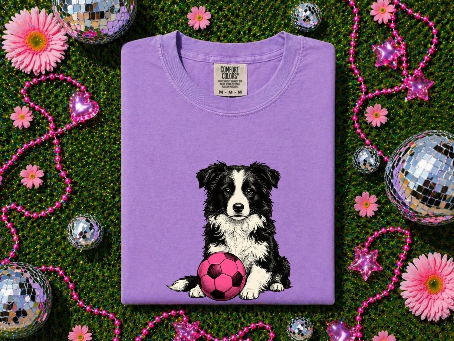 Border Collie Shirt for Women – Retro Sketch Soccer Ball Athletics Drawing Dog Graphic Tee