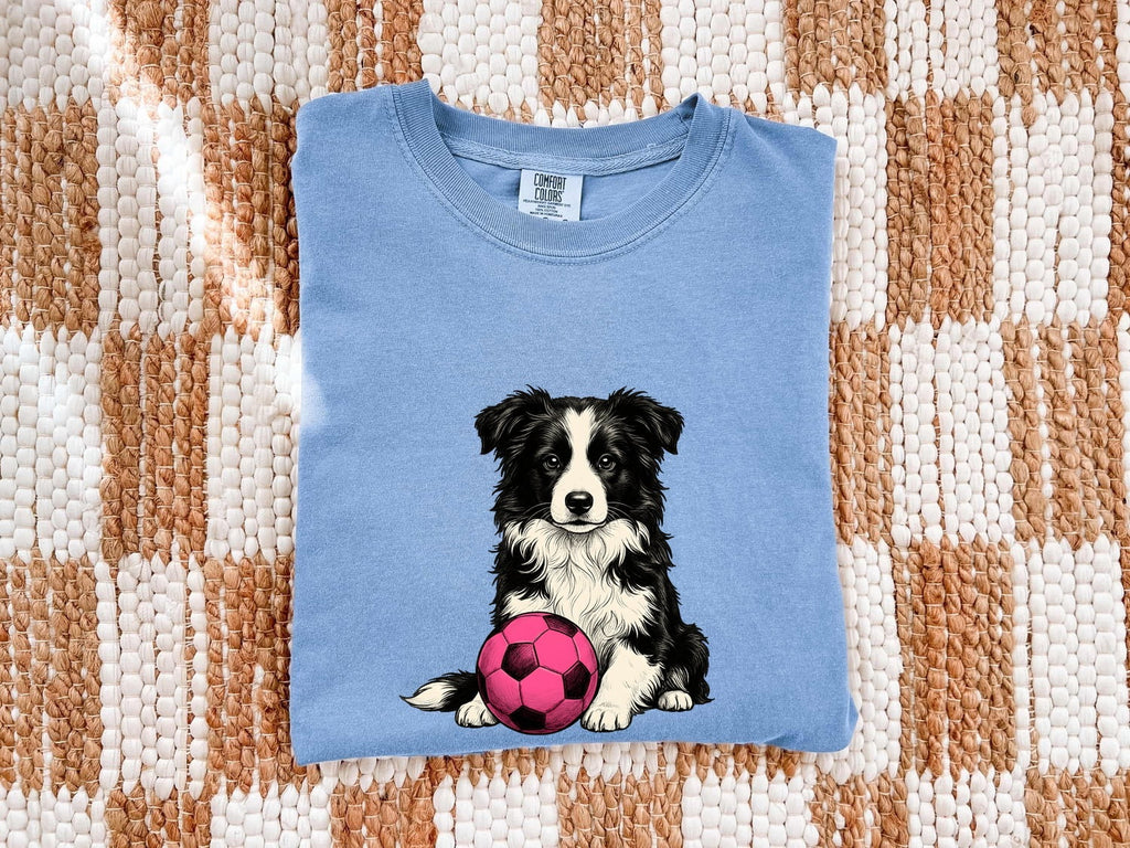Border Collie Shirt for Women – Retro Sketch Soccer Ball Athletics Drawing Dog Graphic Tee