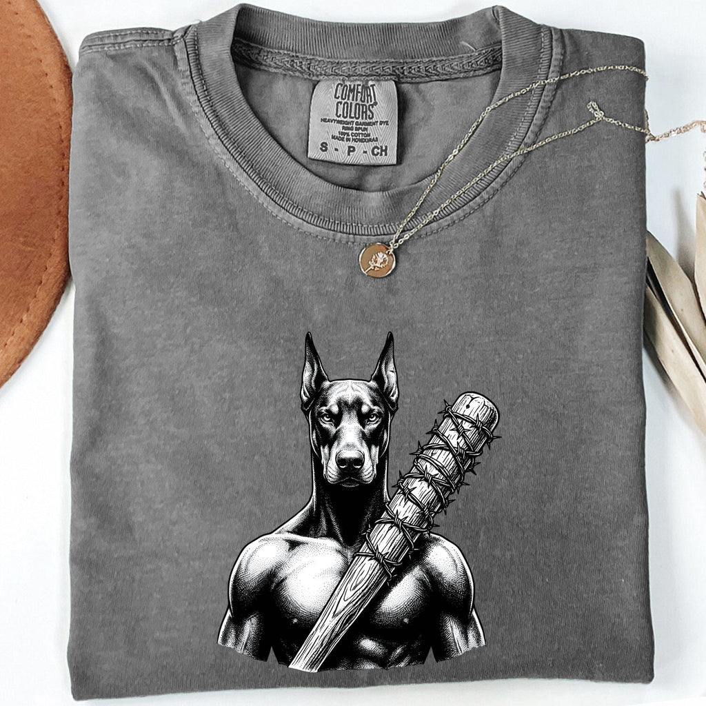 Doberman Shirt for Women – Badass Blackwork Vintage Spiked Bat Tattoo Dog Graphic Tee