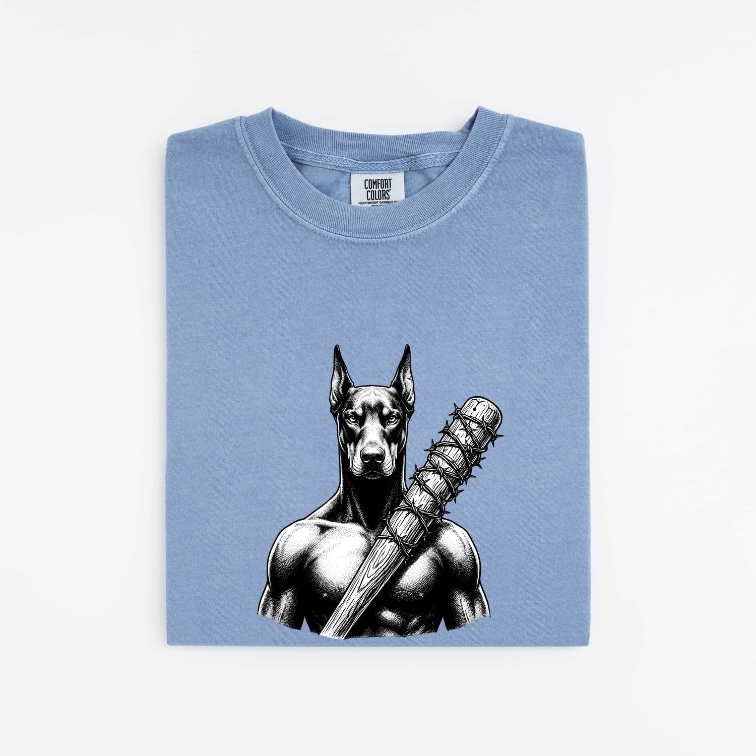 Doberman Shirt for Women – Badass Blackwork Vintage Spiked Bat Tattoo Dog Graphic Tee