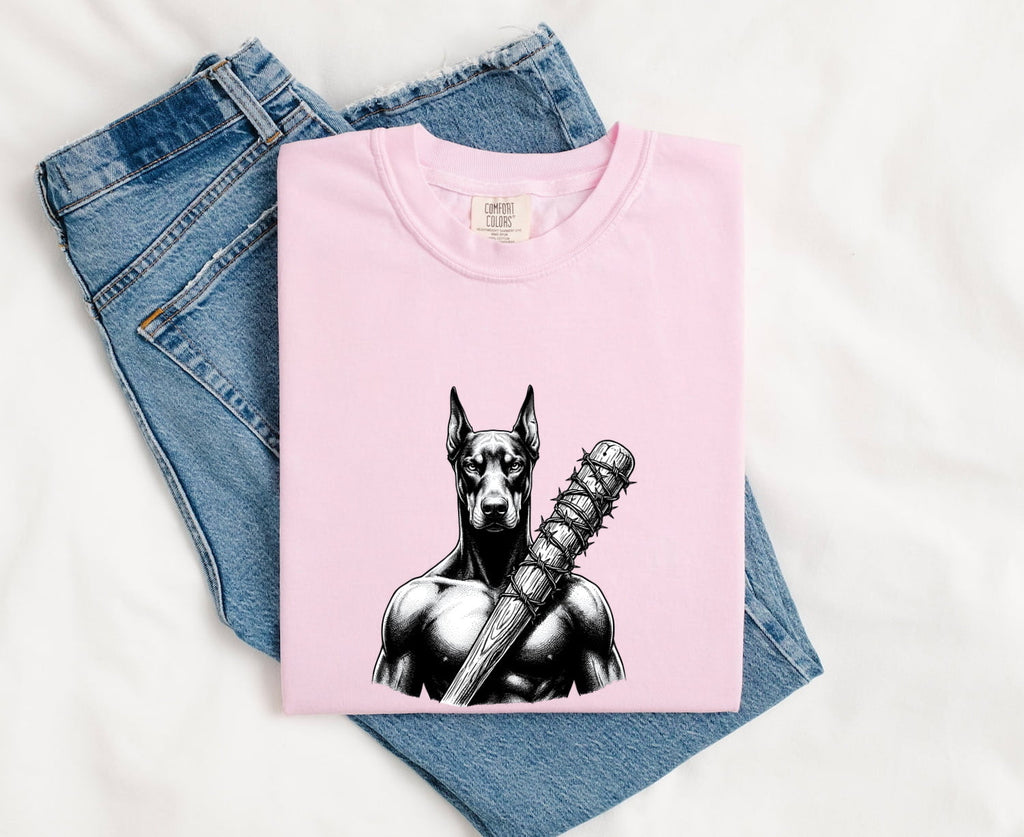 Doberman Shirt for Women – Badass Blackwork Vintage Spiked Bat Tattoo Dog Graphic Tee