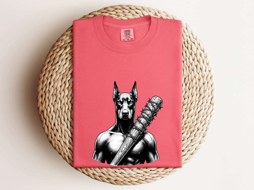 Doberman Shirt for Women – Badass Blackwork Vintage Spiked Bat Tattoo Dog Graphic Tee