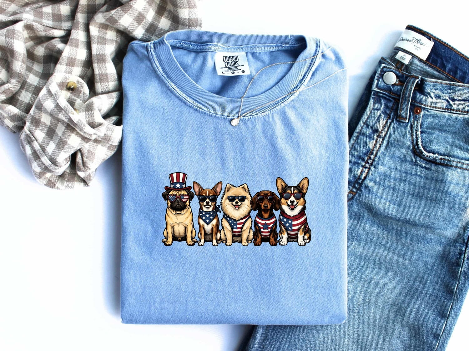 4th of July Dog Shirt for Women – Caricature Liberty Cartoon Old School Canine Graphic Tee