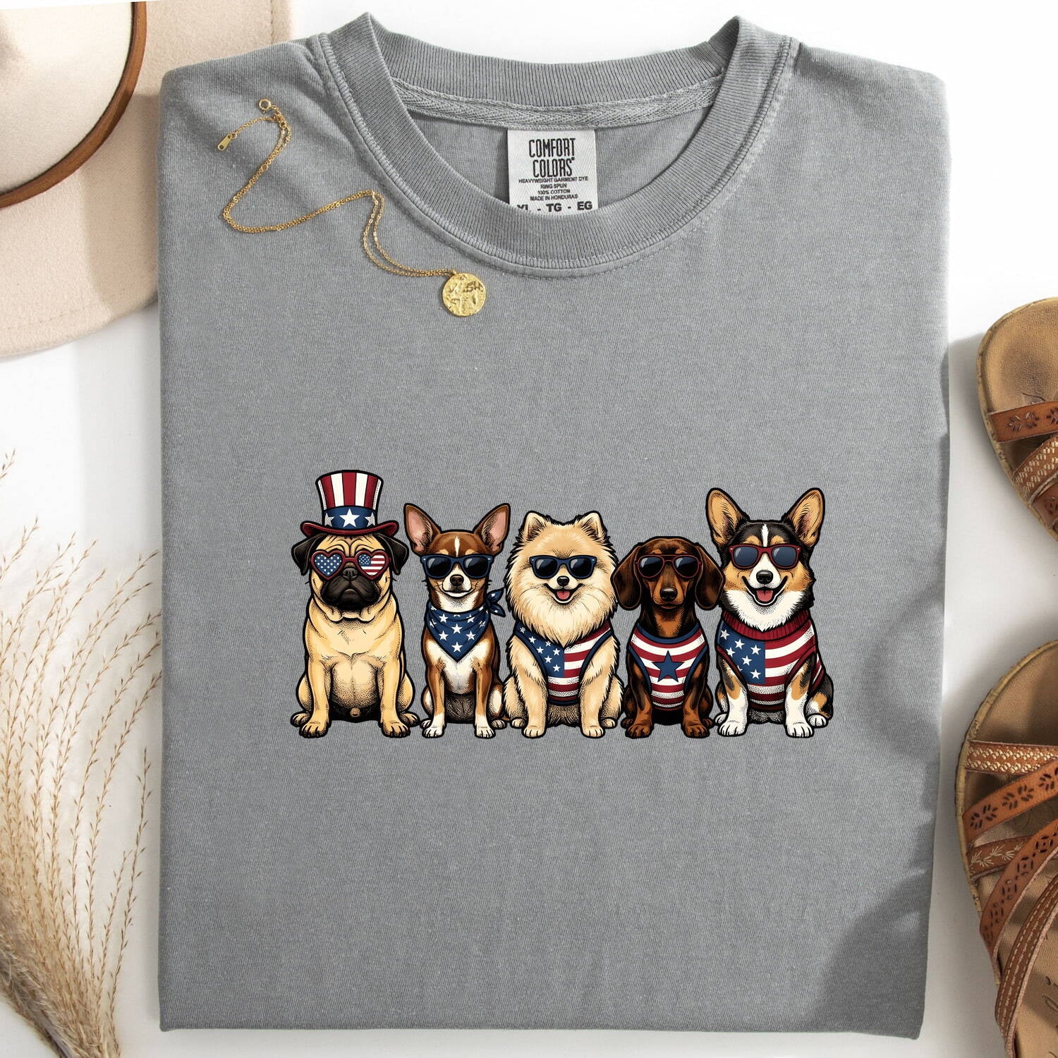 4th of July Dog Shirt for Women – Caricature Liberty Cartoon Old School Canine Graphic Tee