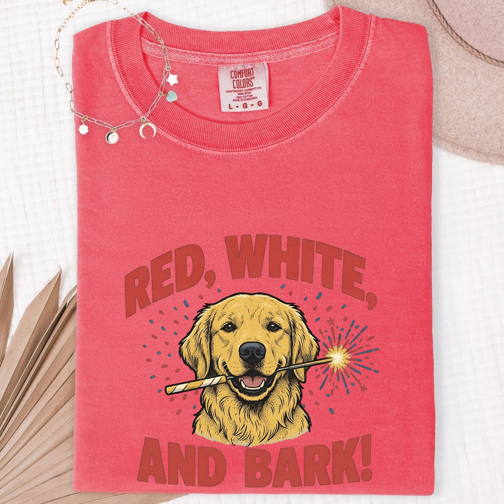 4th of July Golden Retriever Shirt for Women – Hand Drawn Creature Line Art Dog Graphic Tee