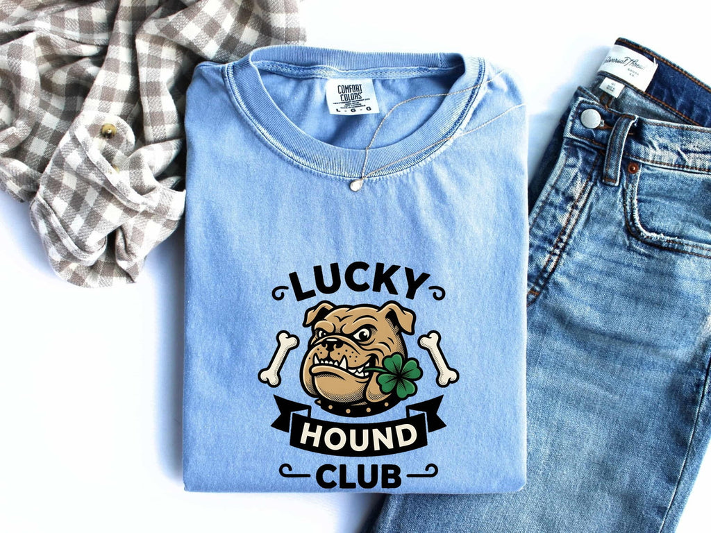 St. Patrick's Day Bulldog Shirt for Women – Line Art Classic Irish Clover Graphic Tee