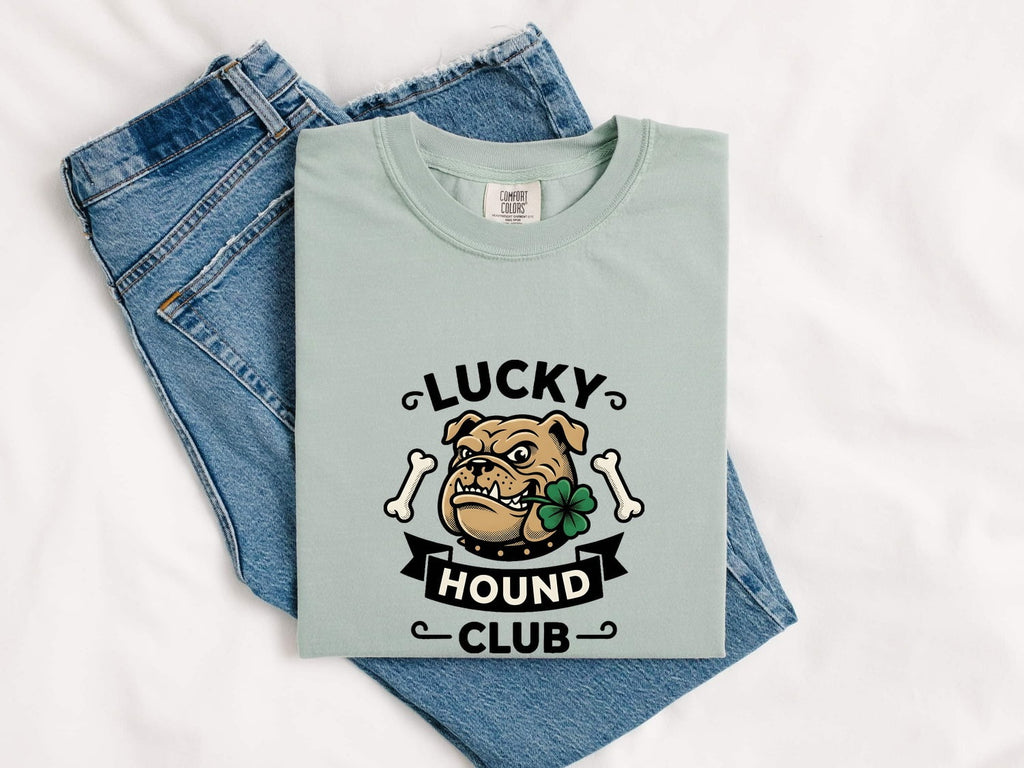 St. Patrick's Day Bulldog Shirt for Women – Line Art Classic Irish Clover Graphic Tee