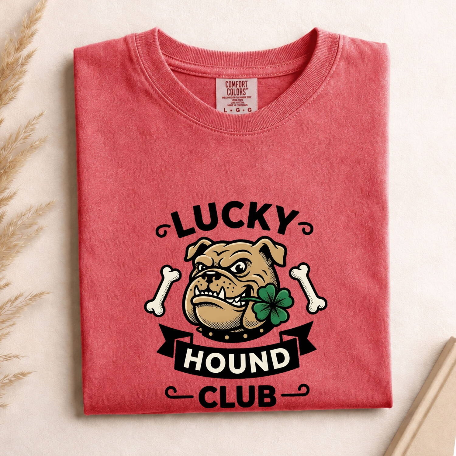 St. Patrick's Day Bulldog Shirt for Women – Line Art Classic Irish Clover Graphic Tee
