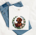 Dachshund Shirt for Women – Vintage Hand Drawn Bibliophile Floral Wreath Wiener Dog Graphic Tee