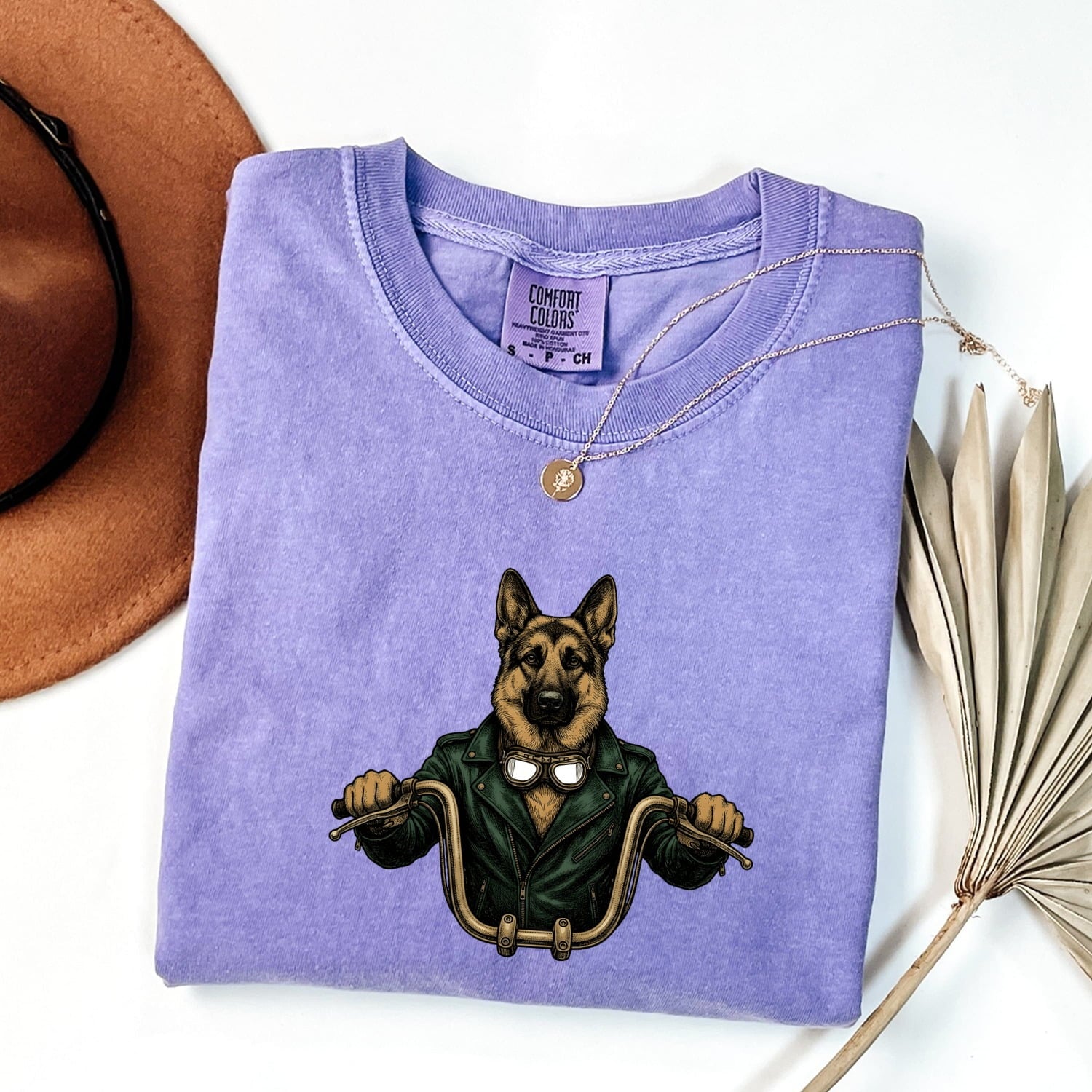 German Shepherd Shirt for Women – Old School Biker Motorcycle Line Art Dog Graphic Tee