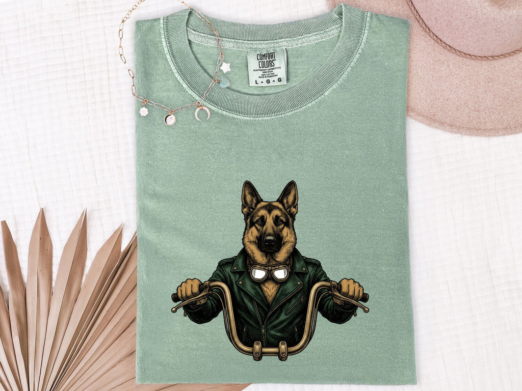 German Shepherd Shirt for Women – Old School Biker Motorcycle Line Art Dog Graphic Tee