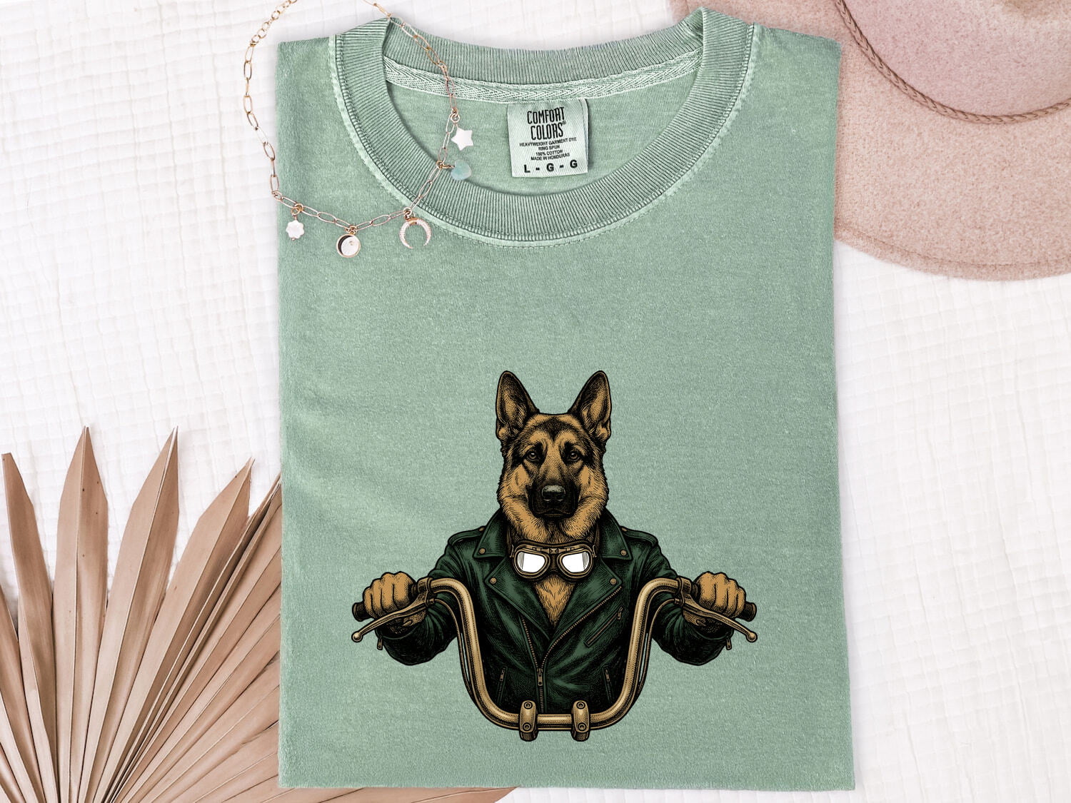 German Shepherd Shirt for Women – Old School Biker Motorcycle Line Art Dog Graphic Tee