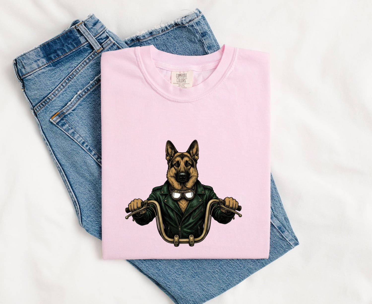 German Shepherd Shirt for Women – Old School Biker Motorcycle Line Art Dog Graphic Tee