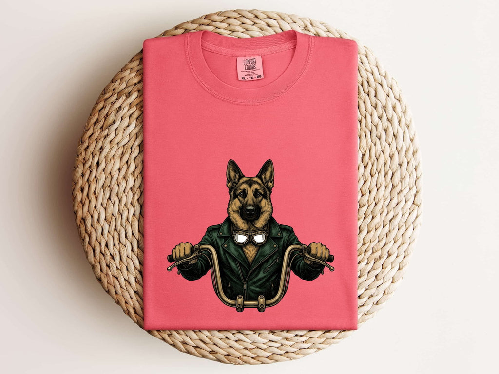 German Shepherd Shirt for Women – Old School Biker Motorcycle Line Art Dog Graphic Tee