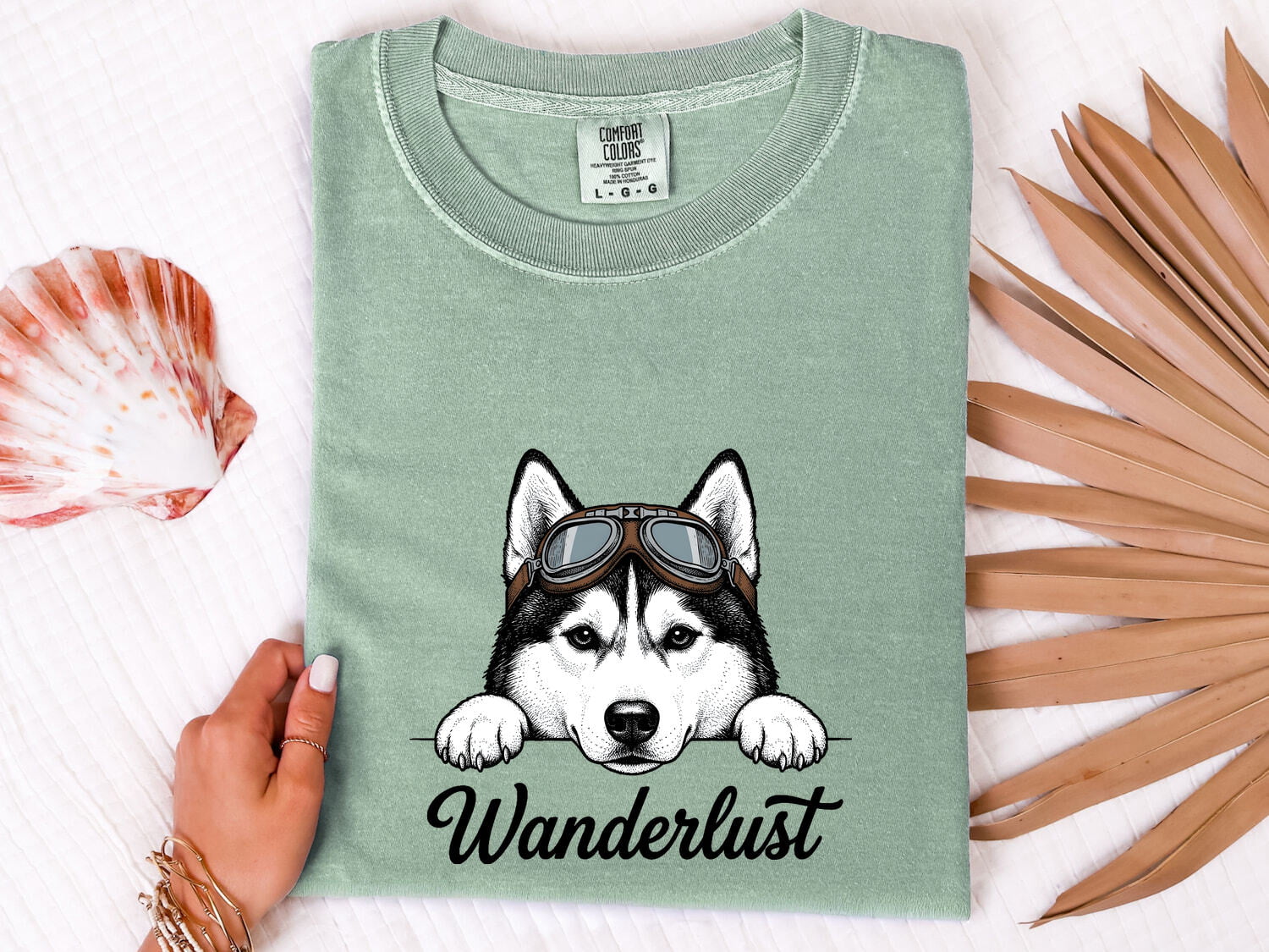 Husky Shirt for Women – Retro Goggles Travel Line Art Siberian Dog Graphic Tee