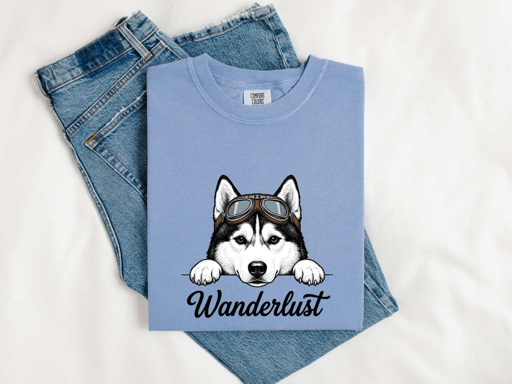 Husky Shirt for Women – Retro Goggles Travel Line Art Siberian Dog Graphic Tee