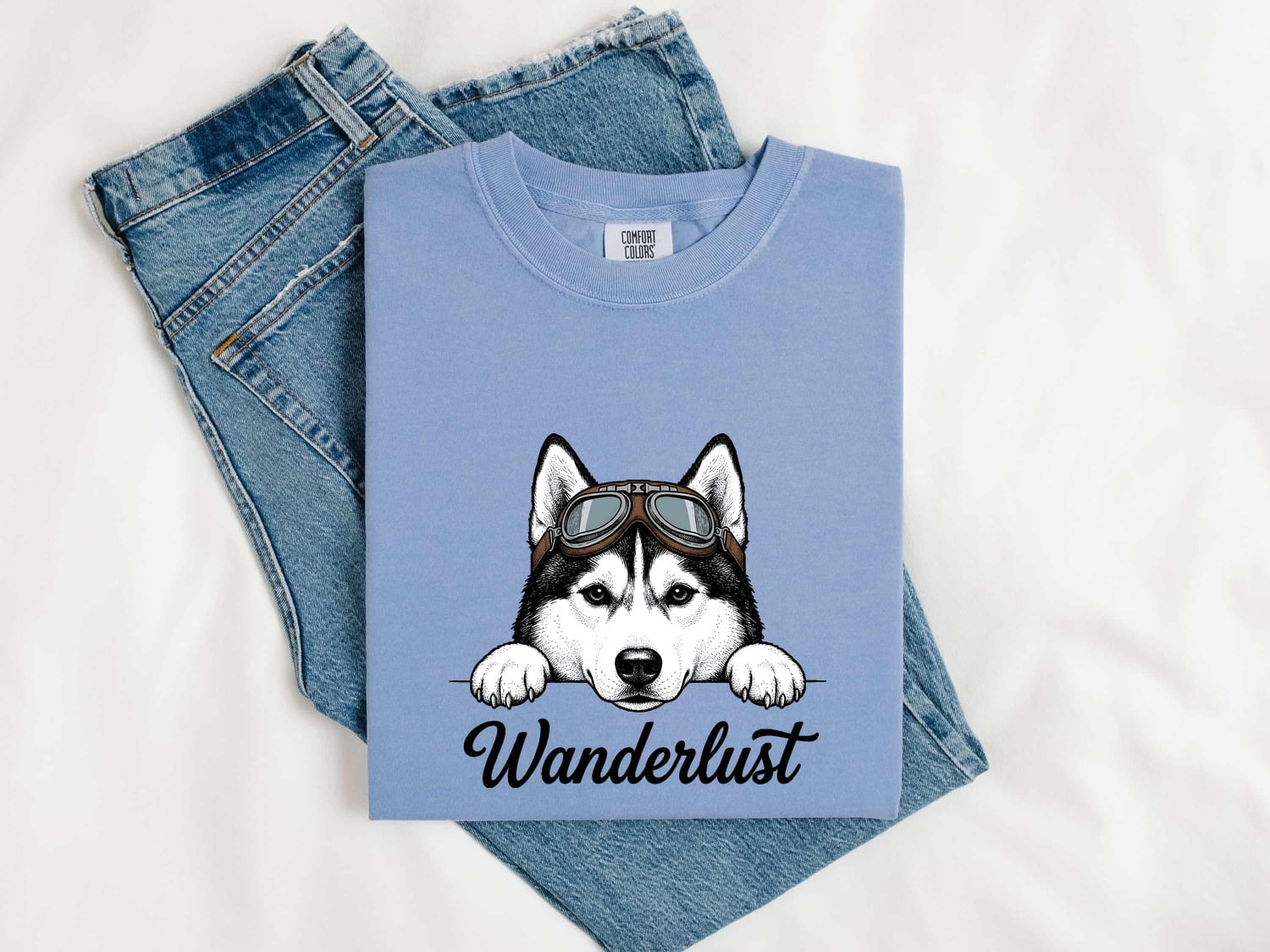 Husky Shirt for Women – Retro Goggles Travel Line Art Siberian Dog Graphic Tee